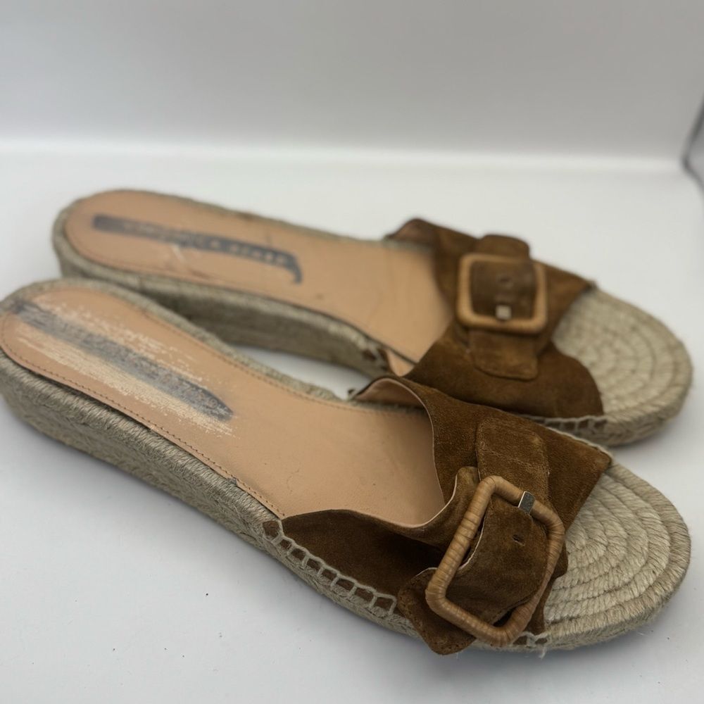 Veronica Beard Women’s Size‎ 10 Apa Buckle Suede Demi Wedge Sandal Slide Brown